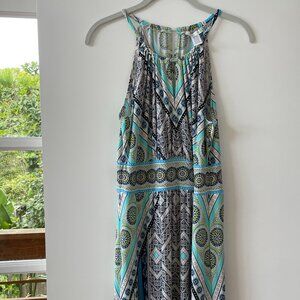 London Times Blue, Green Boho Print‎ Maxi Dress, Sleeveless, 10